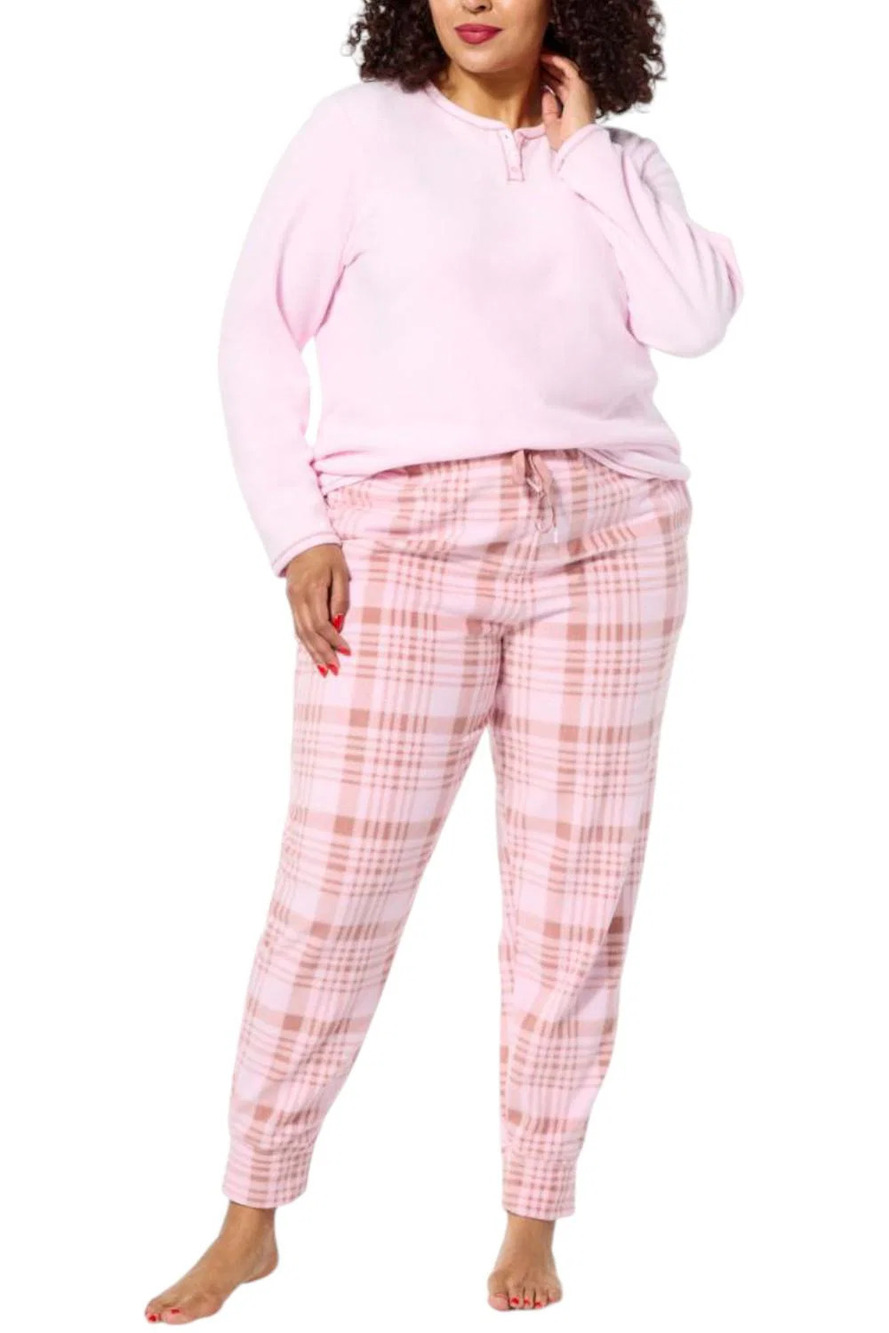 Comfort Code Women's 2-piece Cozy Fleece Henley Pajama Set Pink - Regular